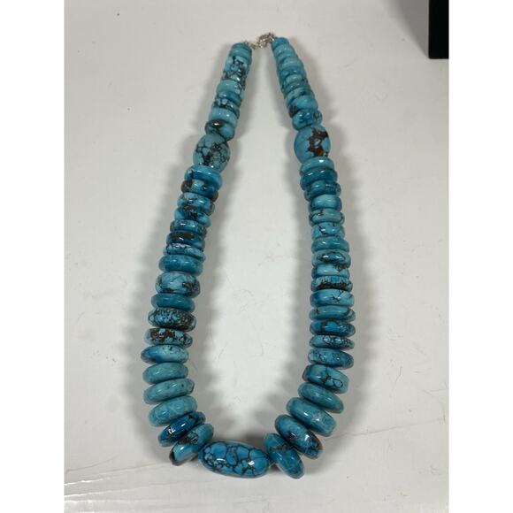 Turquoise Chunky Nugget Necklace w/ Marbled Matrix - Picture 2 of 5